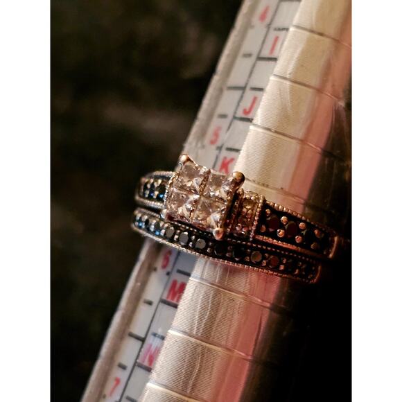 Frederick Goldman 10K rose gold black diamond wedding set princess cut - Picture 3 of 6